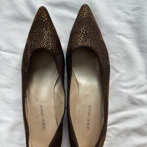 Giorgio Armani Sparkly Brown Flats, Women's 37 1/2